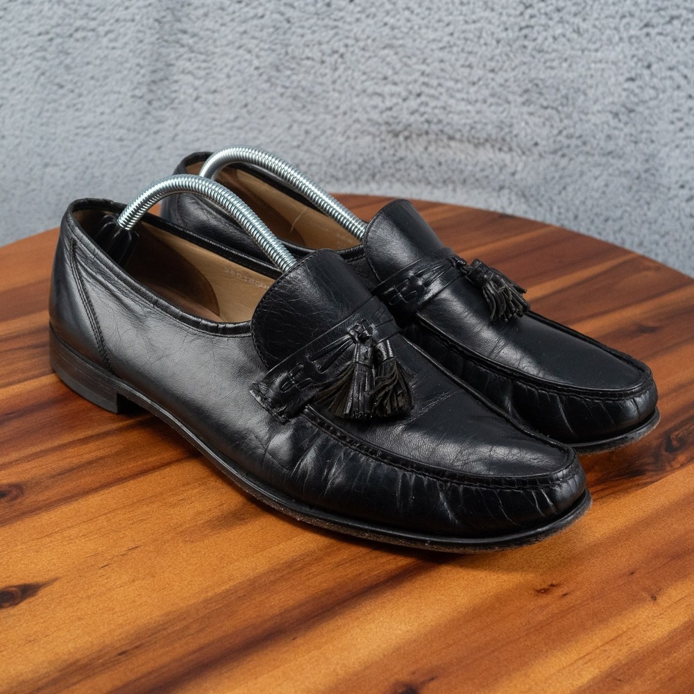 VYG Bostonian Stockbridge Black Leather Tassel Hand Sewn Loafer Men Sz 12 Narrow